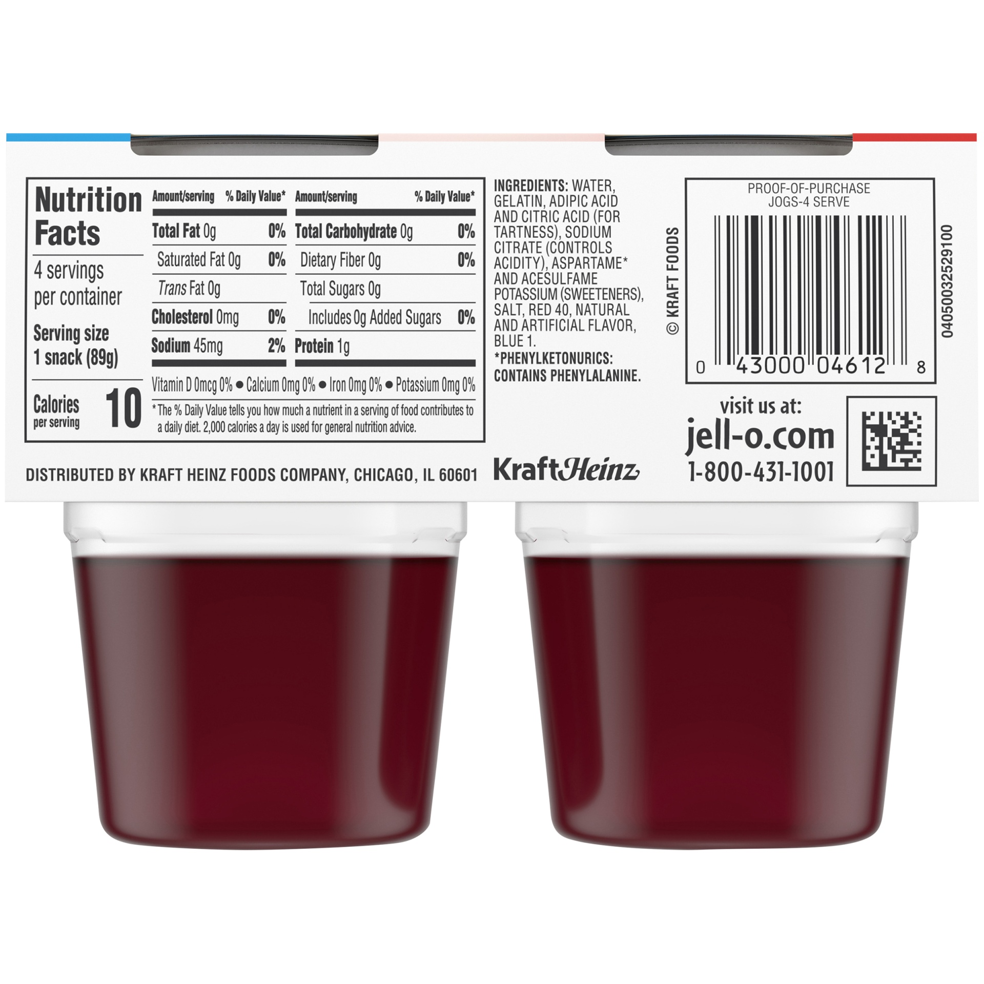 Jell-O Raspberry Sugar Free Ready-to-Eat Jello Cups Gelatin Snack Cups