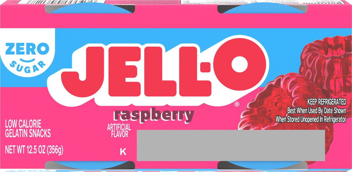 slide 3 of 9, Jell-O Raspberry Artificially Flavored Zero Sugar Ready-to-Eat Gelatin Snack Cups, 4 ct Cups, 4 ct; 12.5 oz