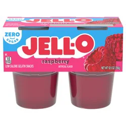 Jell-O Raspberry Artificially Flavored Zero Sugar Ready-to-Eat Gelatin Snack Cups, 4 ct Cups