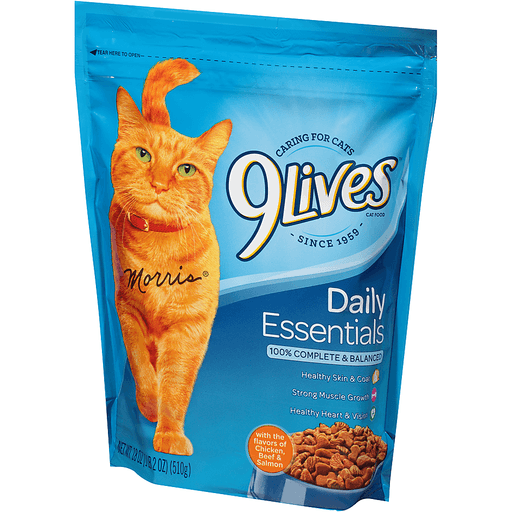 slide 3 of 6, 9Lives Daily Essential Chicken, Beef & Salmon, 18 oz