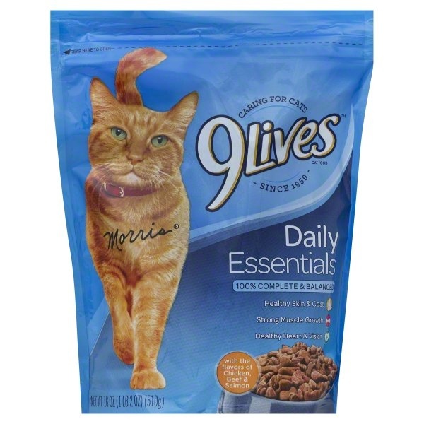 slide 1 of 6, 9Lives Daily Essential Chicken, Beef & Salmon, 18 oz