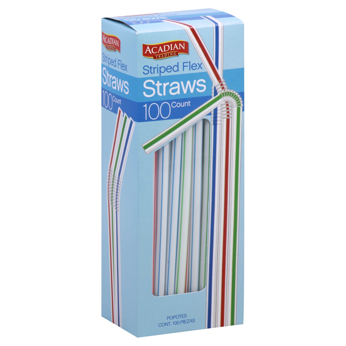 slide 2 of 8, Acadian Trading Striped Flex Straws, 100 ct