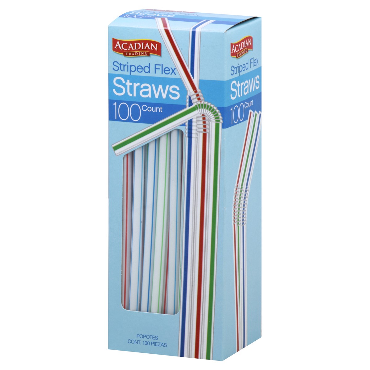 slide 3 of 8, Acadian Trading Striped Flex Straws, 100 ct