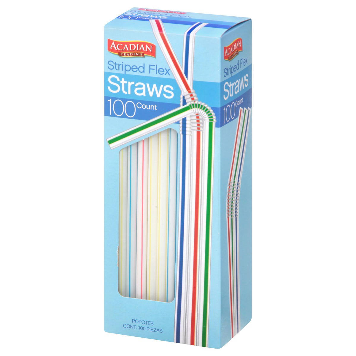 slide 4 of 8, Acadian Trading Striped Flex Straws 100 ea, 100 ct