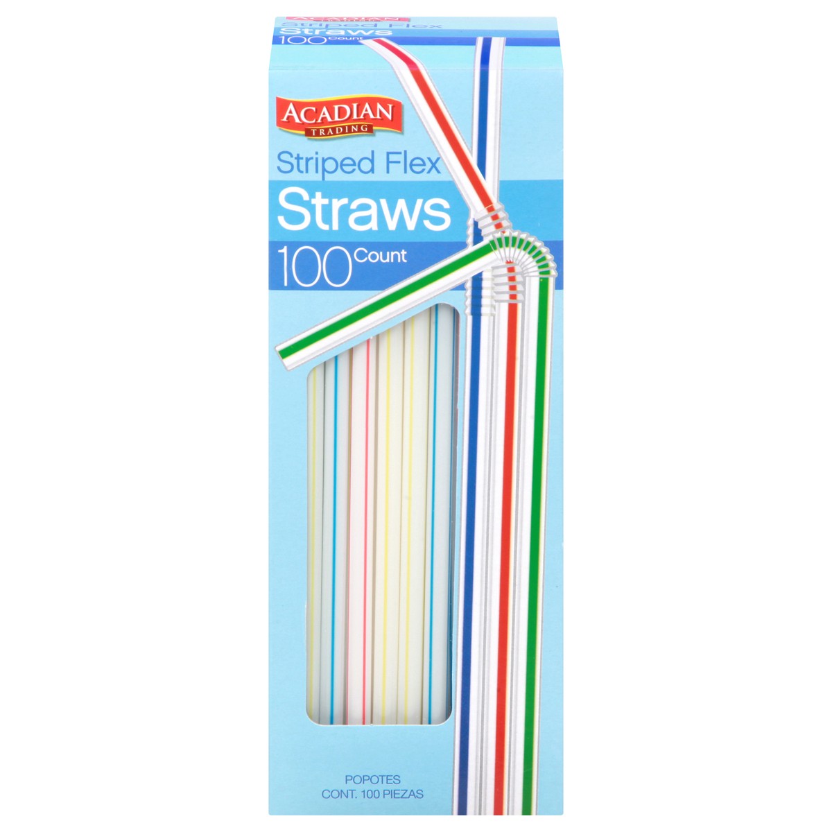 slide 1 of 8, Acadian Trading Striped Flex Straws 100 ea, 100 ct