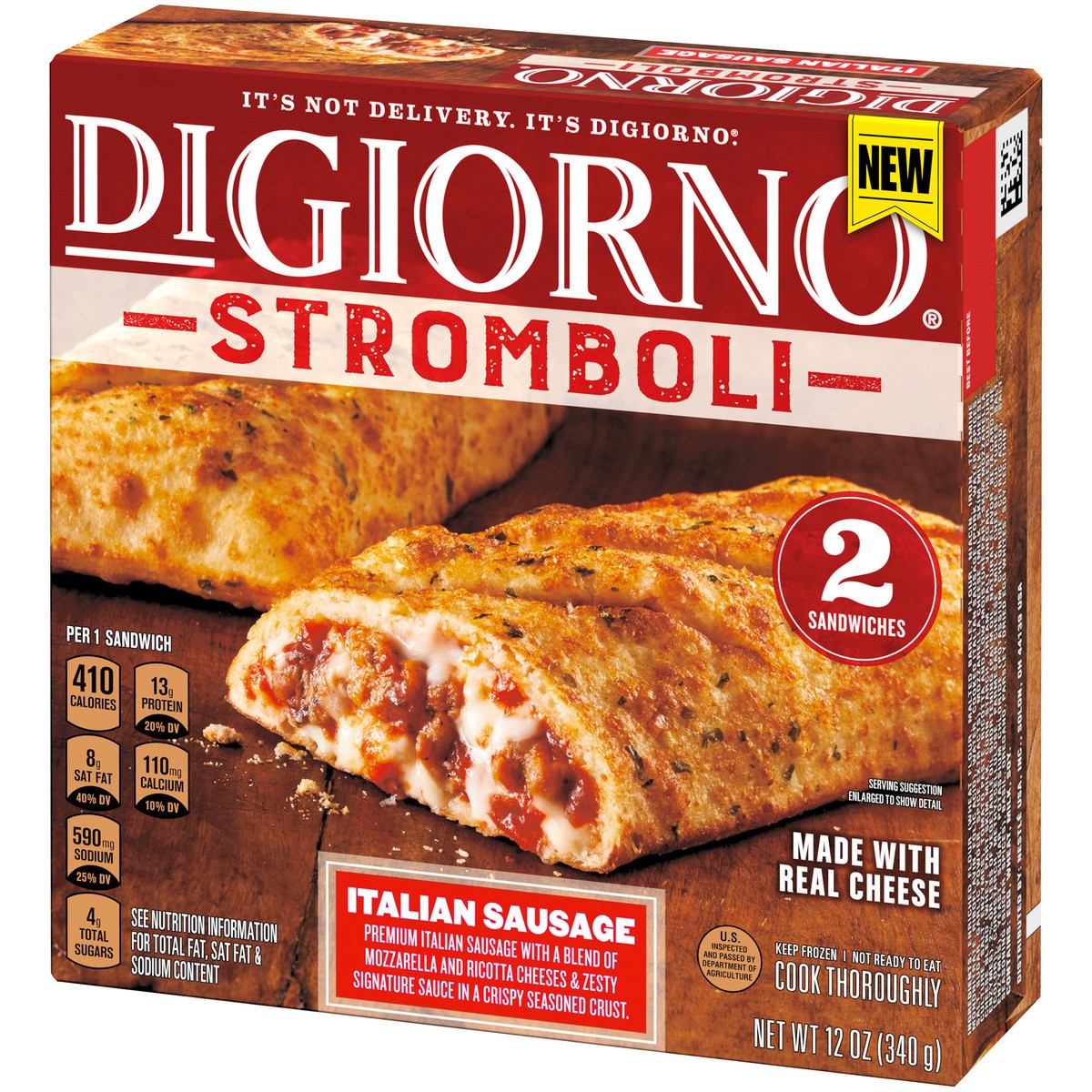 slide 10 of 13, DIGIORNO Stromboli Italian Sausage Frozen Sandwiches - 2 Count Frozen Pizza Snacks, 12 oz