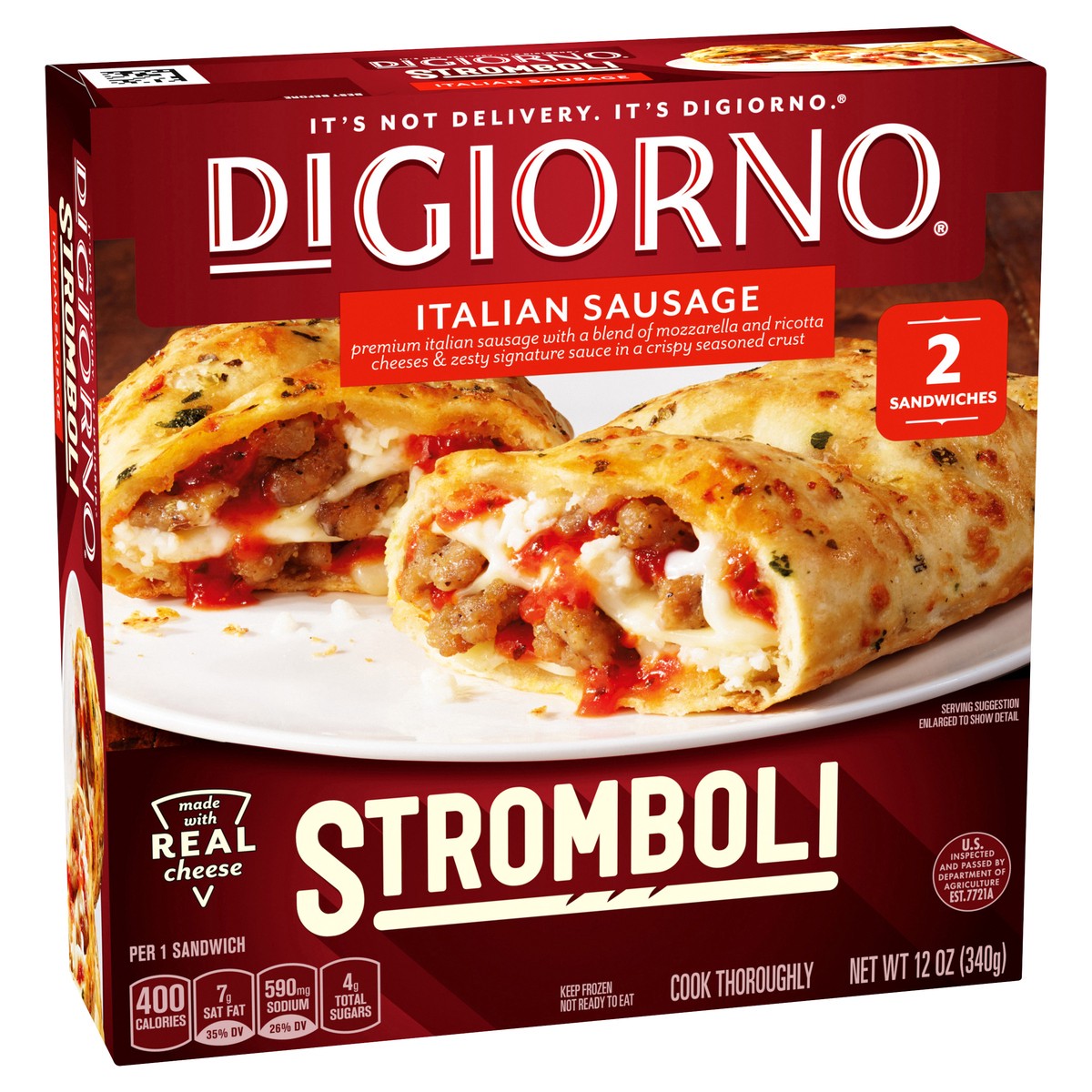 slide 6 of 13, DIGIORNO Stromboli Italian Sausage Frozen Sandwiches - 2 Count Frozen Pizza Snacks, 12 oz