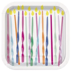 Unique Industries Pink Sprinkles Theme Birthday Candles Square Paper Plates, 8 ct