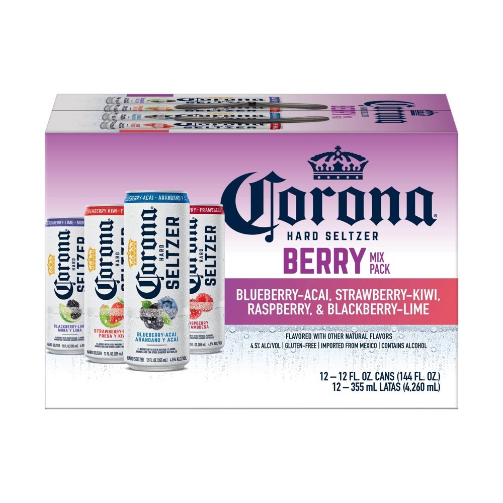 slide 5 of 6, Corona Hard Seltzer Berry Mix Variety Pack Gluten Free, 12 pk 12 fl oz Cans, 4.5% ABV, 12 ct 12 fl oz
