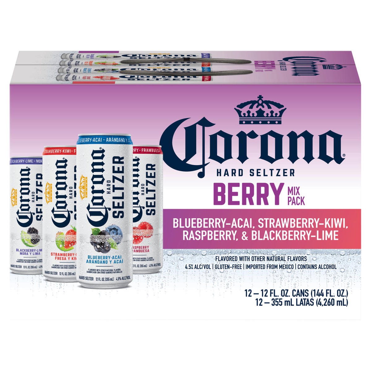 slide 1 of 6, Corona Hard Seltzer Berry Mix Variety Pack Gluten Free, 12 pk 12 fl oz Cans, 4.5% ABV, 12 ct 12 fl oz
