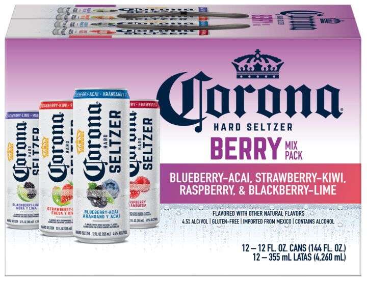 slide 1 of 1, Corona Hard Seltzer Berry Mix Variety Pack Spiked Sparkling Water Cans, 12 ct 12 fl oz
