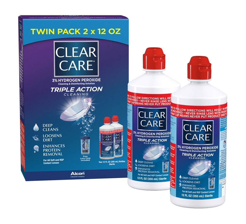 slide 2 of 2, Clear Care Triple Action Cleaning and Disinfecting Solution - Twin Pack (24 fl oz), 24 fl oz
