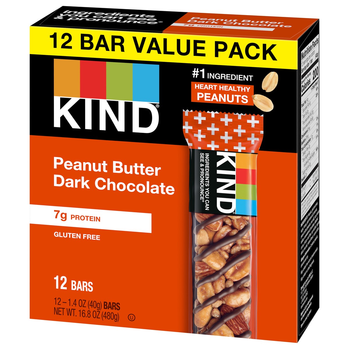 slide 9 of 9, KIND Healthy Snack Bar Value Pack, Peanut Butter Dark Chocolate, 7g Protein, Gluten Free Bars, 1.4 OZ, (12 Count), 12 ct
