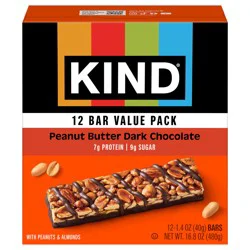 KIND Gluten Free Peanut Butter Dark Chocolate Snack Bars, Value Pack, 1.4 oz, 12 Count Box