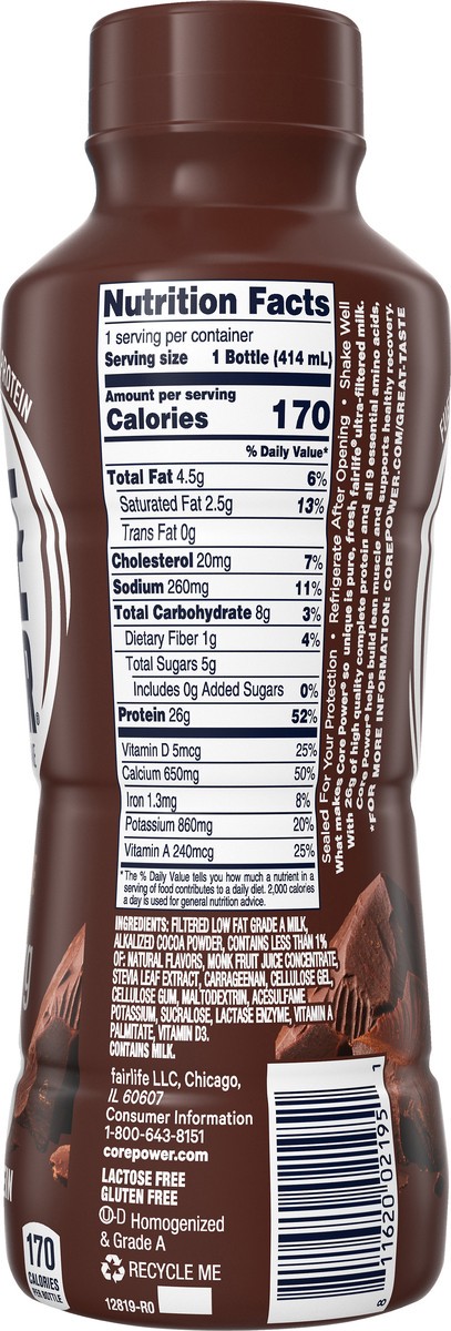 slide 5 of 7, Core Power Chocolate High Protein Milk Shake, 14 oz