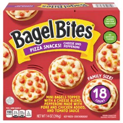 Bagel Bites Mini Pizza Bagel Frozen Snacks, 1 Box, for After-School and Late Night Snacking, Cheese and Pepperoni, No High-Fructose Corn Syrup and No Artificial Flavors, 18 ct