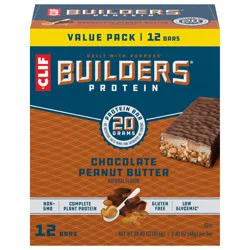 CLIF BUILDERS Protein Bars - Chocolatey Peanut Butter - 20g Plant Based Protein - Gluten Free - Non-GMO - Low Glycemic - No Artificial Sweeteners - 2.4 oz. (12 Pack)
