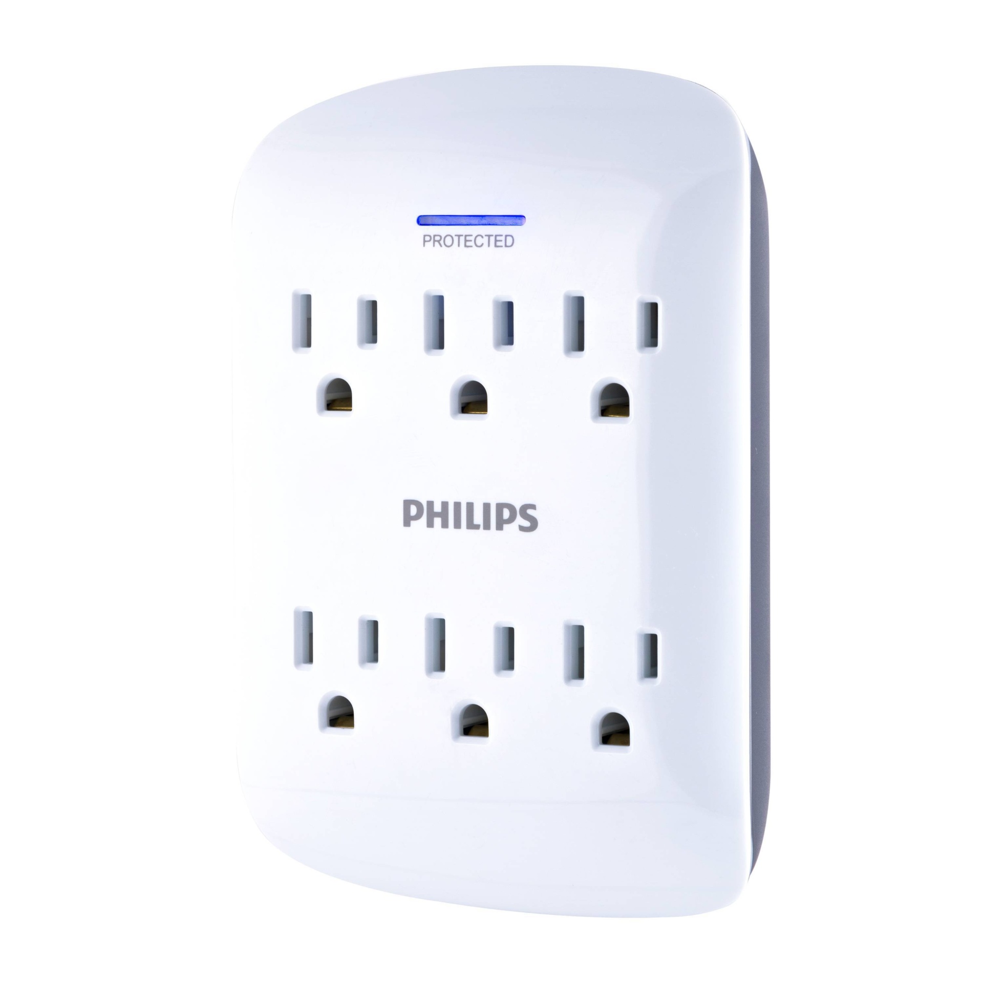 slide 1 of 10, Philips 6-Outlet Surge Protector Wall Tap, White, 1 ct