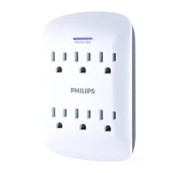 Philips 6-Outlet Surge Protector Wall Tap, White