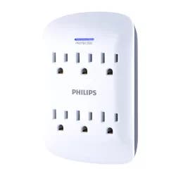 Philips 6-Outlet Surge Protector Wall Tap, White