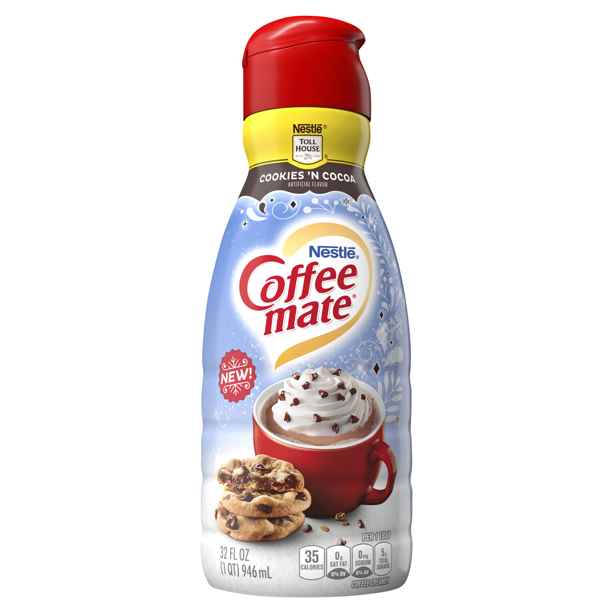 slide 1 of 1, Coffee-Mate Cookies'n Cocoa Liquid Coffee Creamer Bottle, 32 fl oz