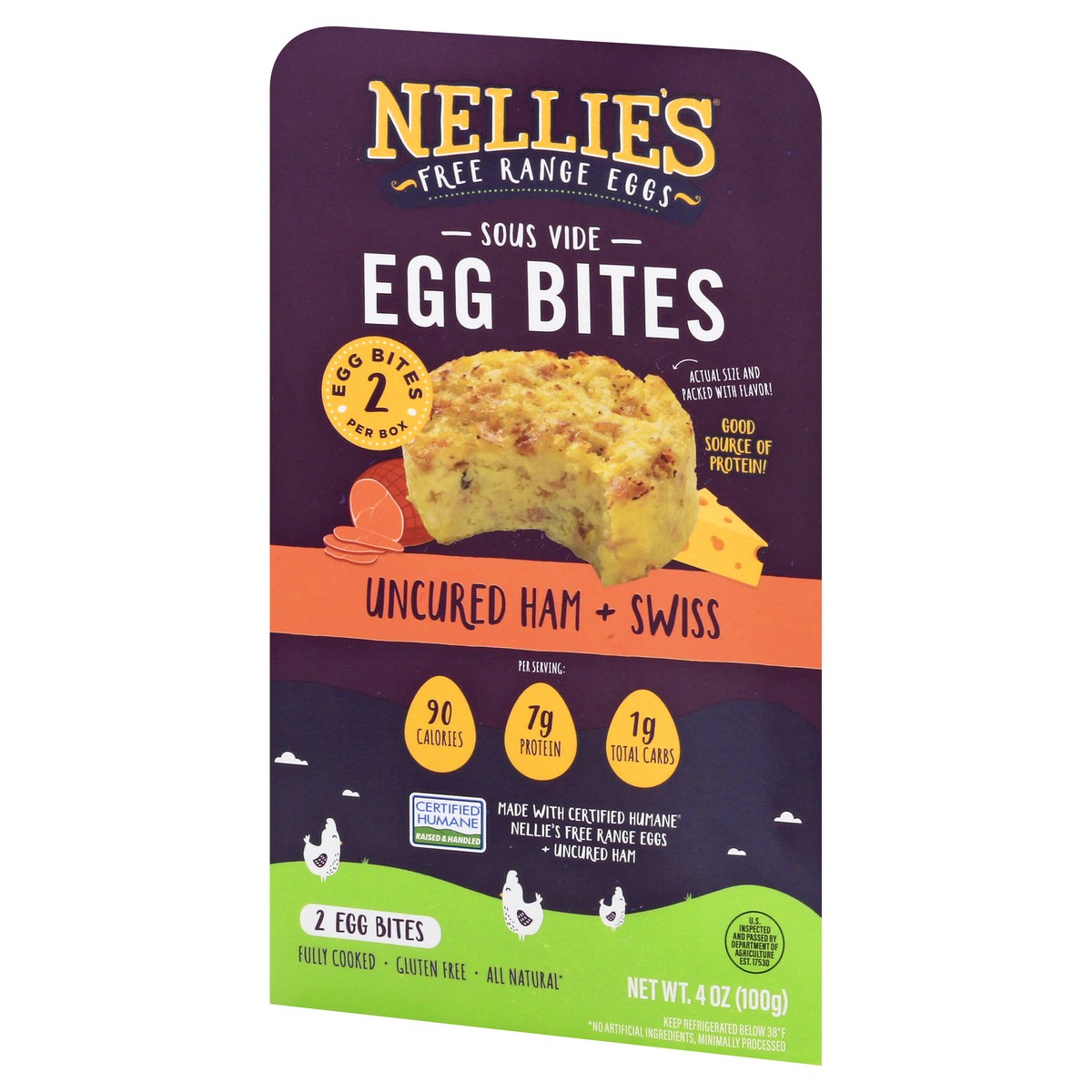 slide 5 of 9, Nellie's Uncured Ham + Swiss Egg Bites 2 ea, 2 ct