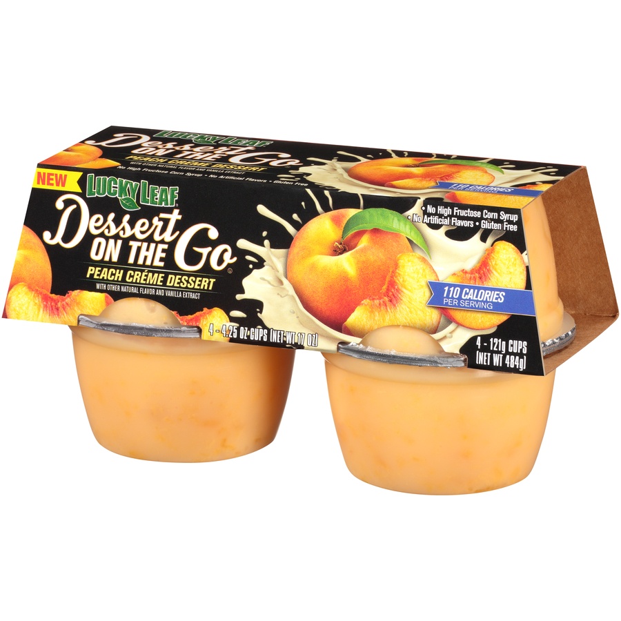 slide 6 of 8, Lucky Leaf Dessert-on-the-Go Peach Creme Cups, 4 ct