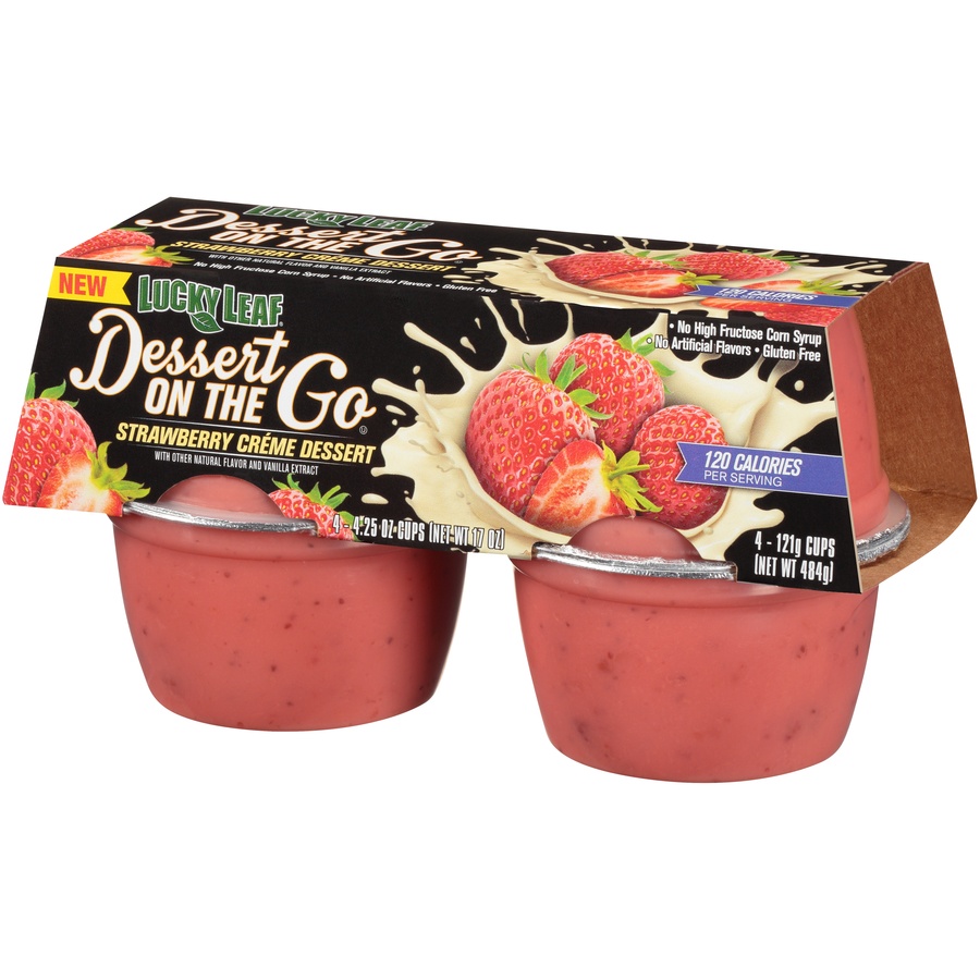 slide 3 of 8, Lucky Leaf Dessert on the Go Strawberry Creme Cups, 4 ct