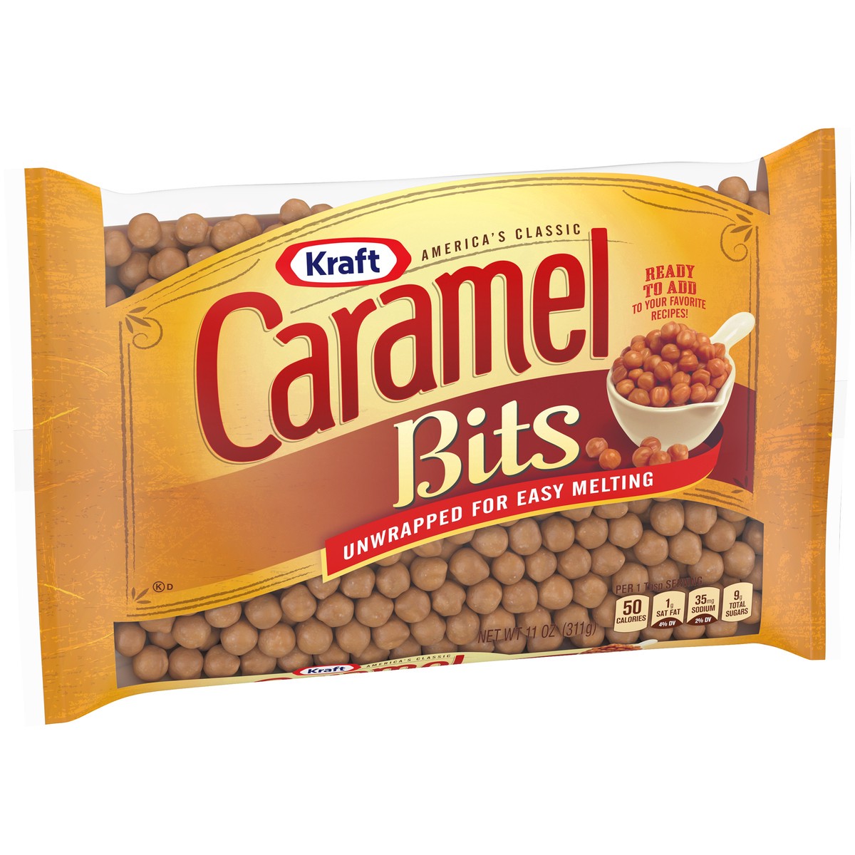 slide 2 of 9, Kraft America's Classic Unwrapped Candy Caramel Bits for Easy Melting, 11 oz Bag, 