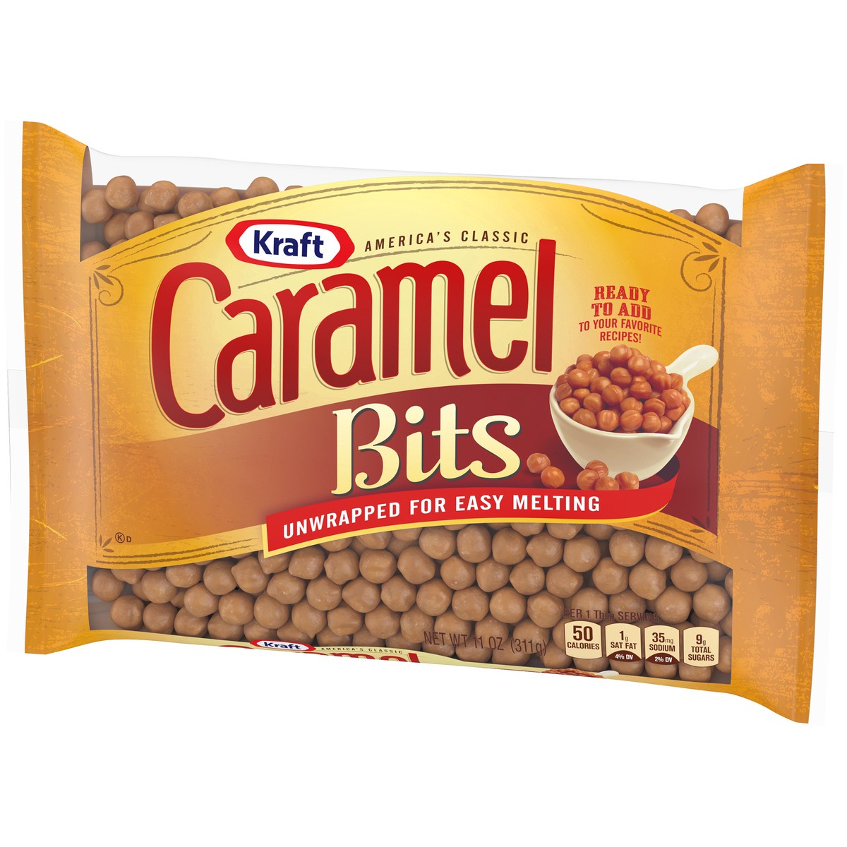 slide 3 of 9, Kraft America's Classic Unwrapped Candy Caramel Bits for Easy Melting, 11 oz Bag, 