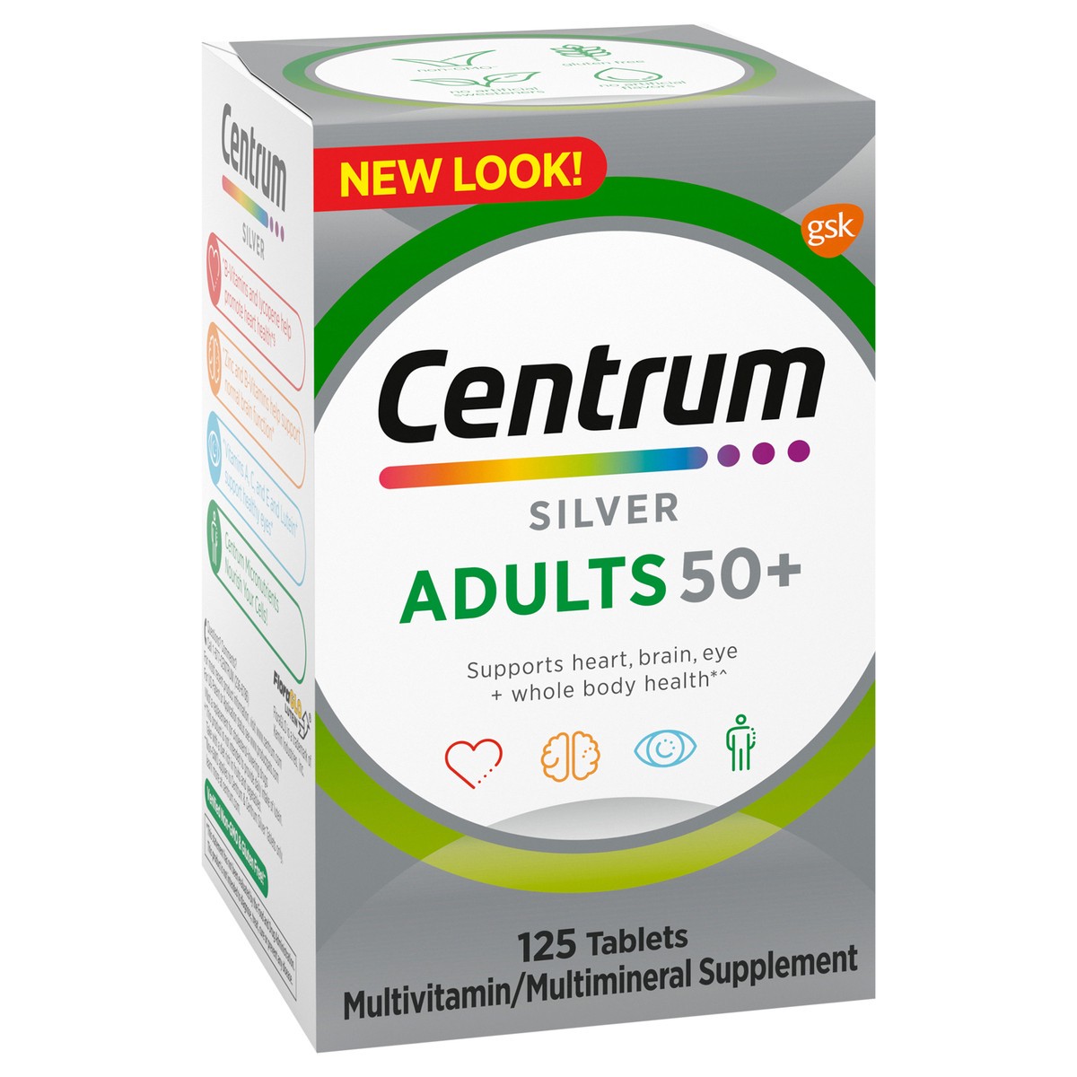 slide 7 of 9, Centrum Silver Multivitamin for Adults 50 Plus, Multivitamin/Multimineral Supplement with Vitamin D3, B Vitamins, Calcium and Antioxidants, Gluten Free, Non-GMO Ingredients - 125 Count, 125 ct