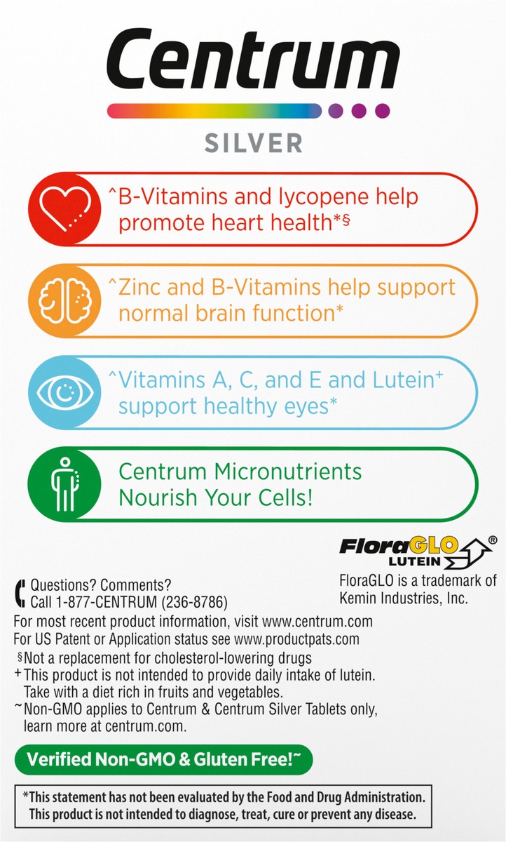 slide 4 of 9, Centrum Silver Multivitamin for Adults 50 Plus, Multivitamin/Multimineral Supplement with Vitamin D3, B Vitamins, Calcium and Antioxidants, Gluten Free, Non-GMO Ingredients - 125 Count, 125 ct