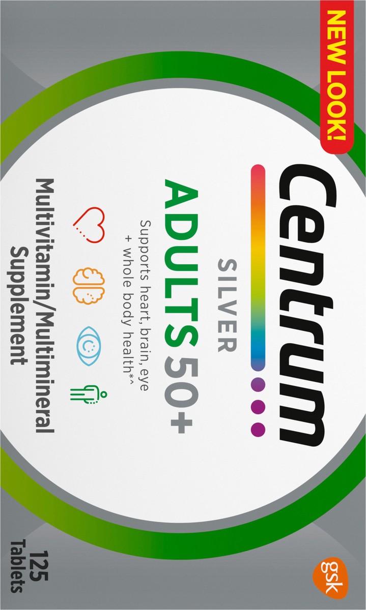 slide 3 of 9, Centrum Silver Multivitamin for Adults 50 Plus, Multivitamin/Multimineral Supplement with Vitamin D3, B Vitamins, Calcium and Antioxidants, Gluten Free, Non-GMO Ingredients - 125 Count, 125 ct