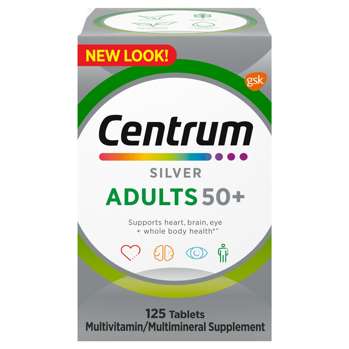 slide 1 of 9, Centrum Silver Multivitamin for Adults 50 Plus, Multivitamin/Multimineral Supplement with Vitamin D3, B Vitamins, Calcium and Antioxidants, Gluten Free, Non-GMO Ingredients - 125 Count, 125 ct