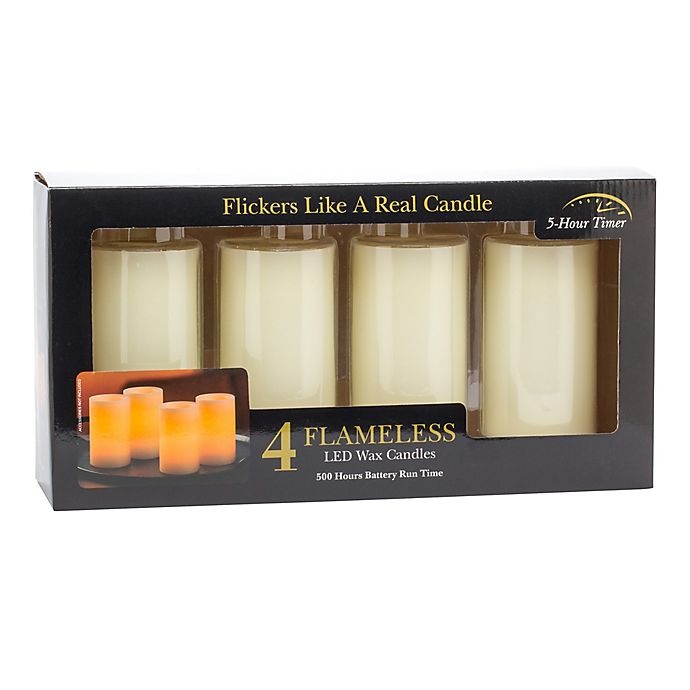 slide 2 of 4, Candle Impressions LED Flameless Wax Pillar Candles with Timer - Cream, 4 ct