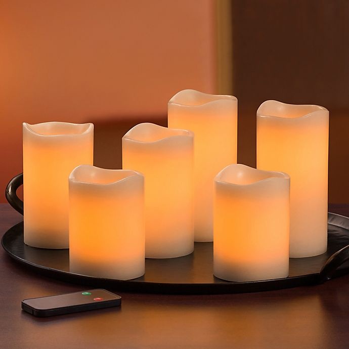 slide 3 of 3, Candle Impressions Flameless LED Wax Pillar Candles with Remote, 6 ct