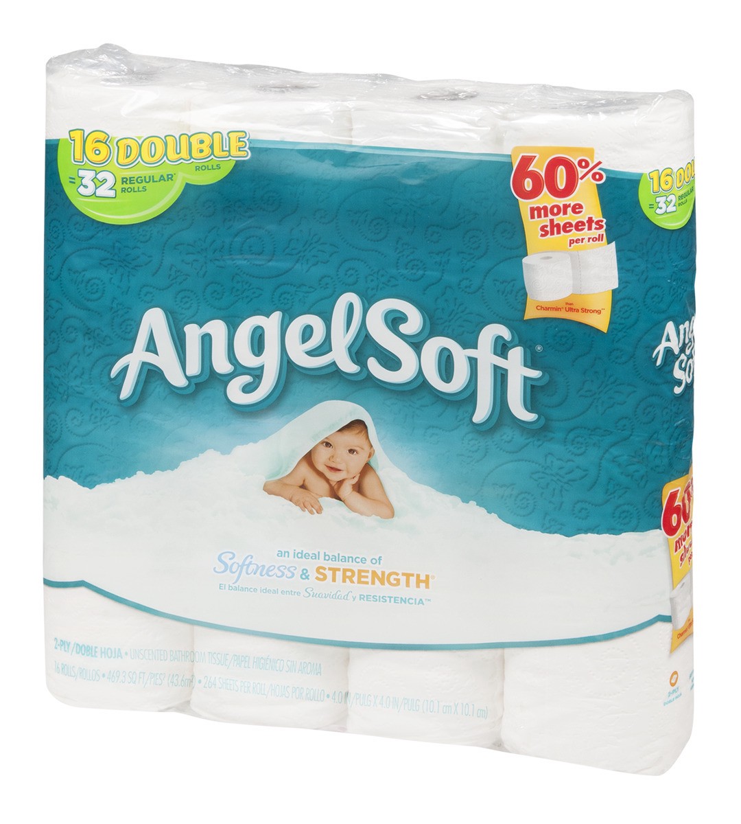 slide 4 of 9, Angel Soft Softness & Strength Unscented 2-Ply Double Rolls Bathroom Tissues, 16 ct