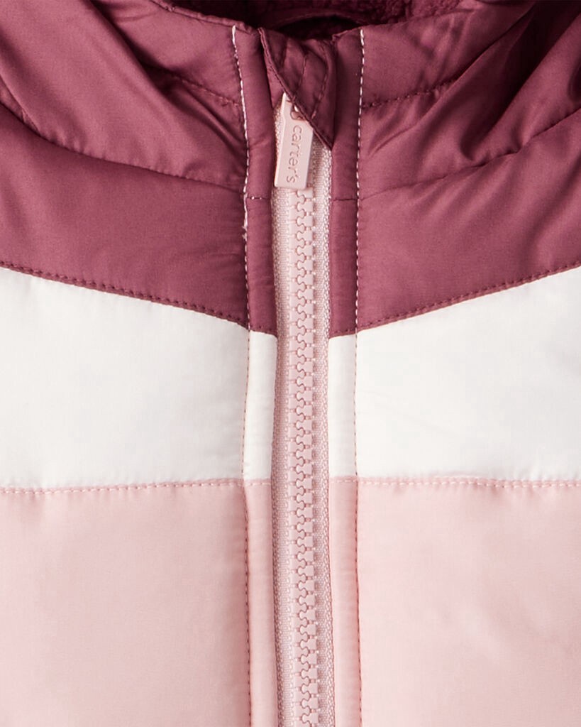 slide 3 of 5, Carter's Baby Girl 2-Piece Color Block Hooded Snowsuit Jacket & Bib Set - Pink/Red Maroon 24M, 2 pc