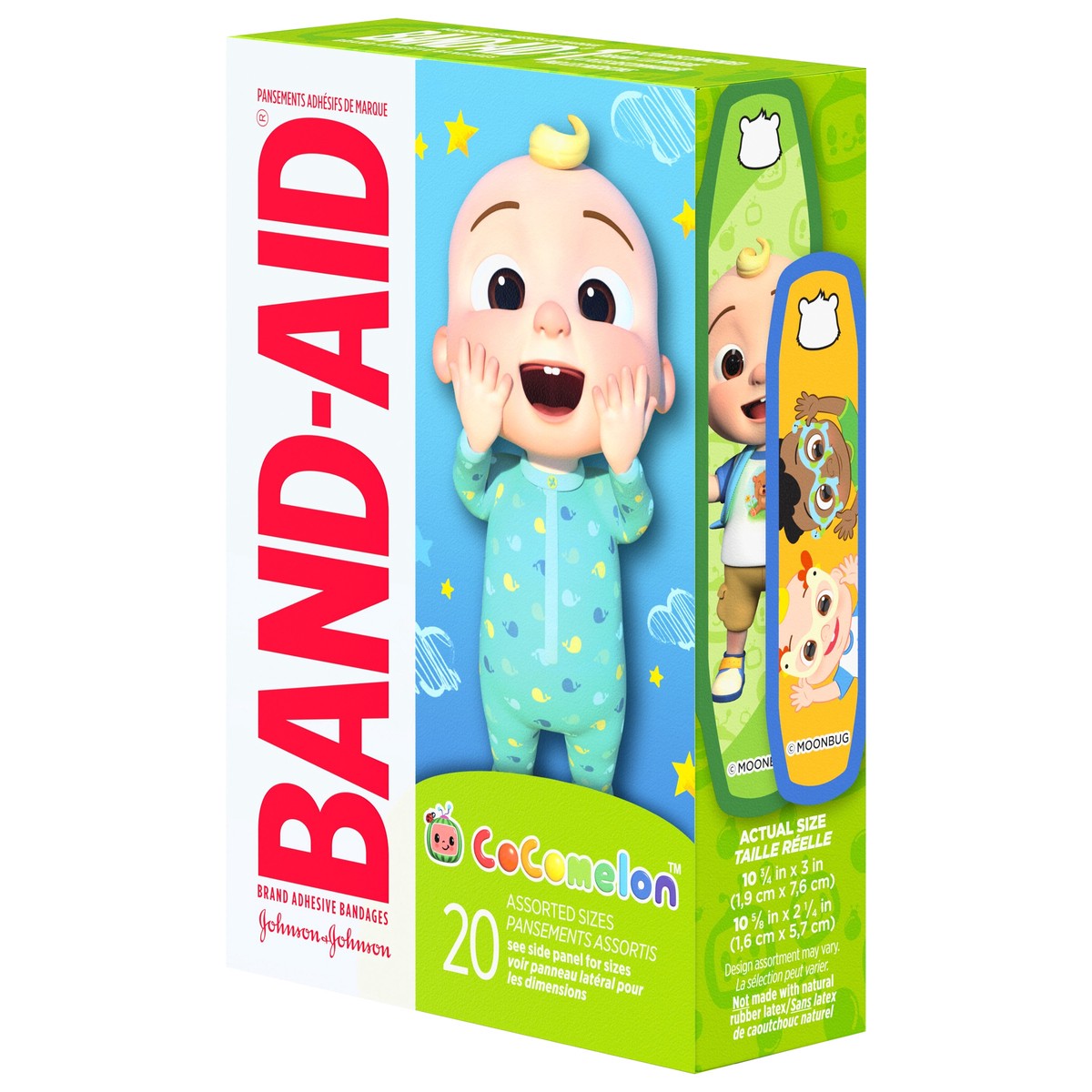 slide 7 of 8, BAND-AID Adhesive First Aid Bandages for Kids & Toddlers Featuring Moonbug CoComelon Characters, Sterile Individually Wrapped Bandages for Minor Cuts & Scrapes, Assorted Sizes, 20 Ct, 20 ct