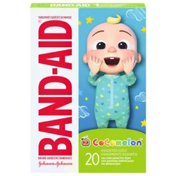 Band-Aid Brand Adhesive First Aid Bandages for Kids & Toddlers Featuring Moonbug CoComelon Characters, Sterile Individually Wrapped Bandages for Minor Cuts & Scrapes, Assorted Sizes, 20 Ct