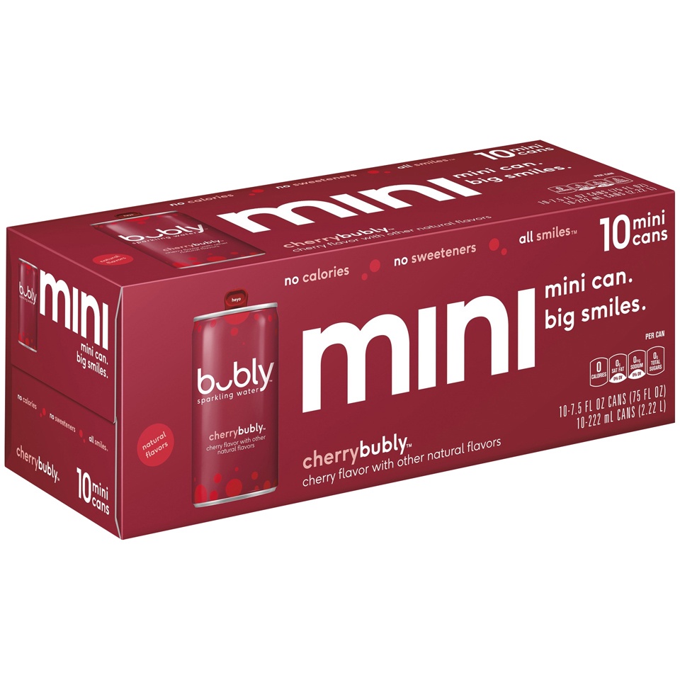 slide 2 of 3, bubly Mini Cherry Flavored Sparkling Water - 10 ct; 7.5 fl oz, 10 ct; 7.5 fl oz