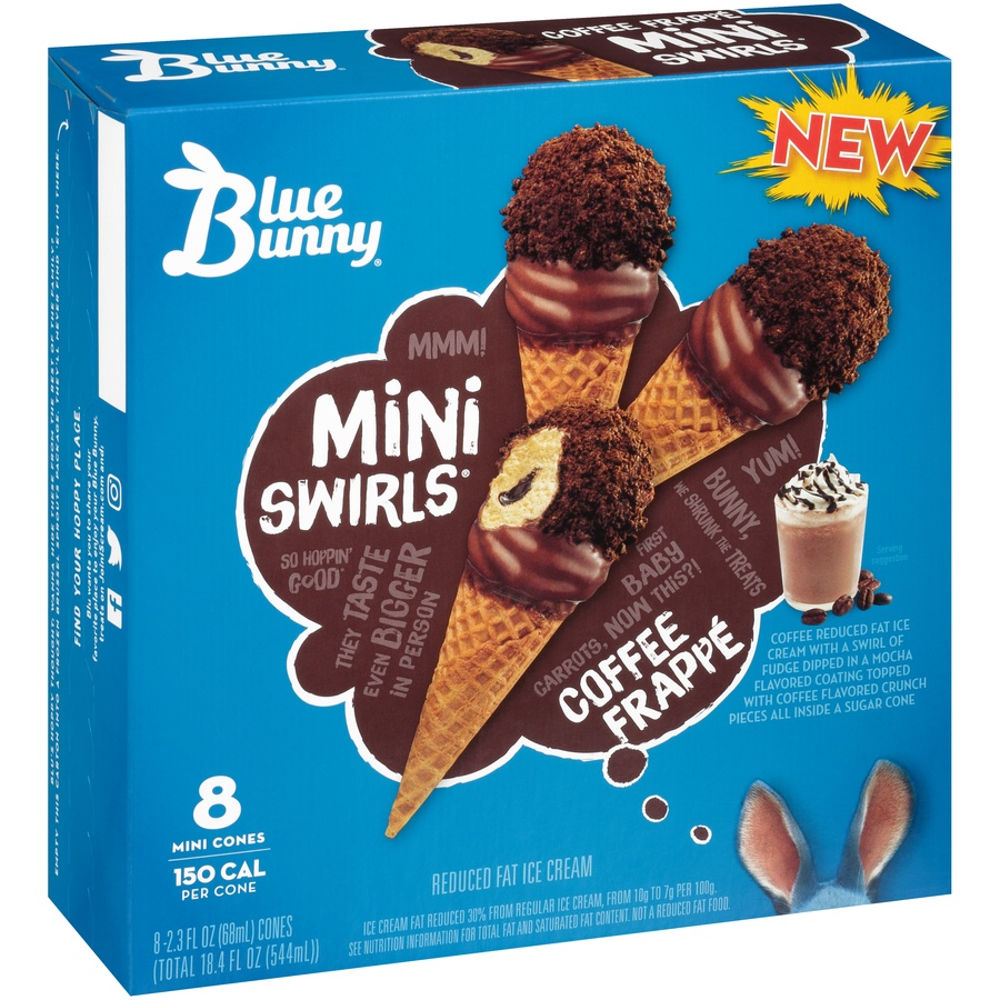 slide 2 of 8, Blue Bunny Mini Swirls Coffee Frappe Reduced Fat Ice Cream Cones, 8 ct; 2.3 fl oz