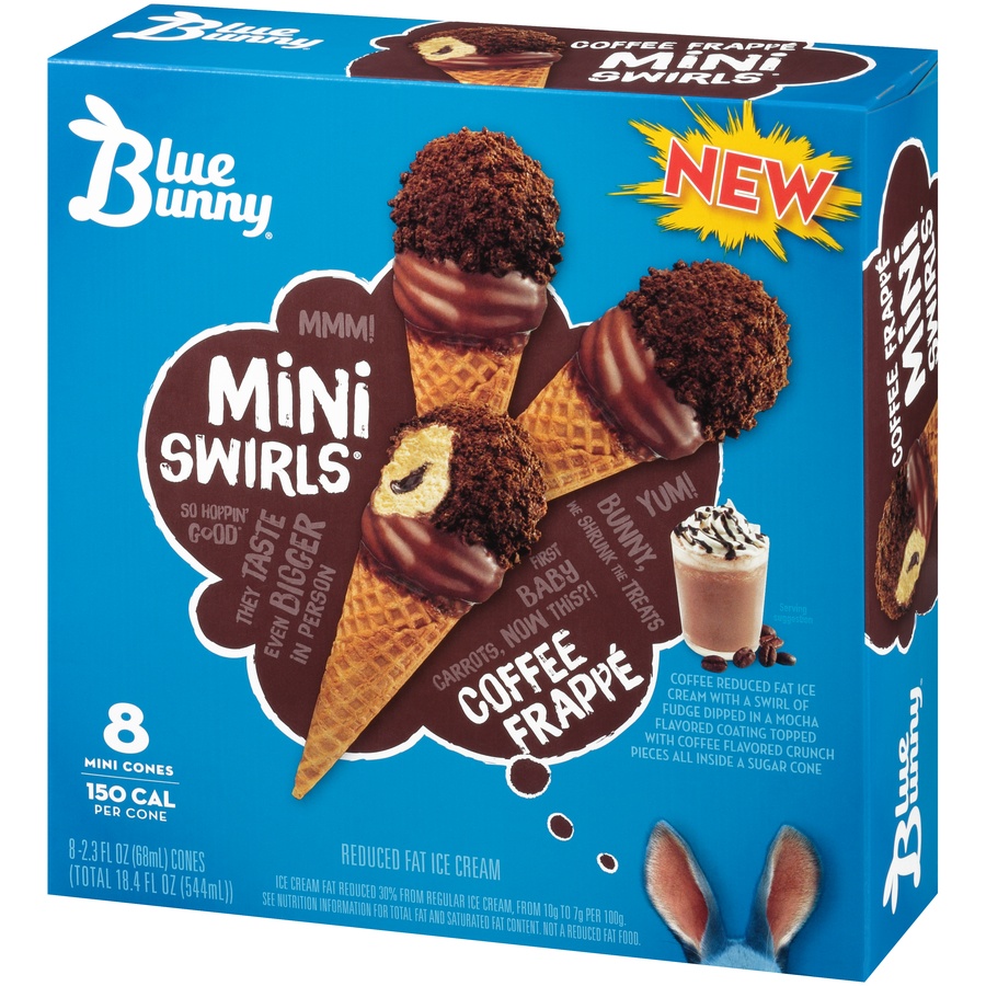 slide 3 of 8, Blue Bunny Mini Swirls Coffee Frappe Reduced Fat Ice Cream Cones, 8 ct; 2.3 fl oz