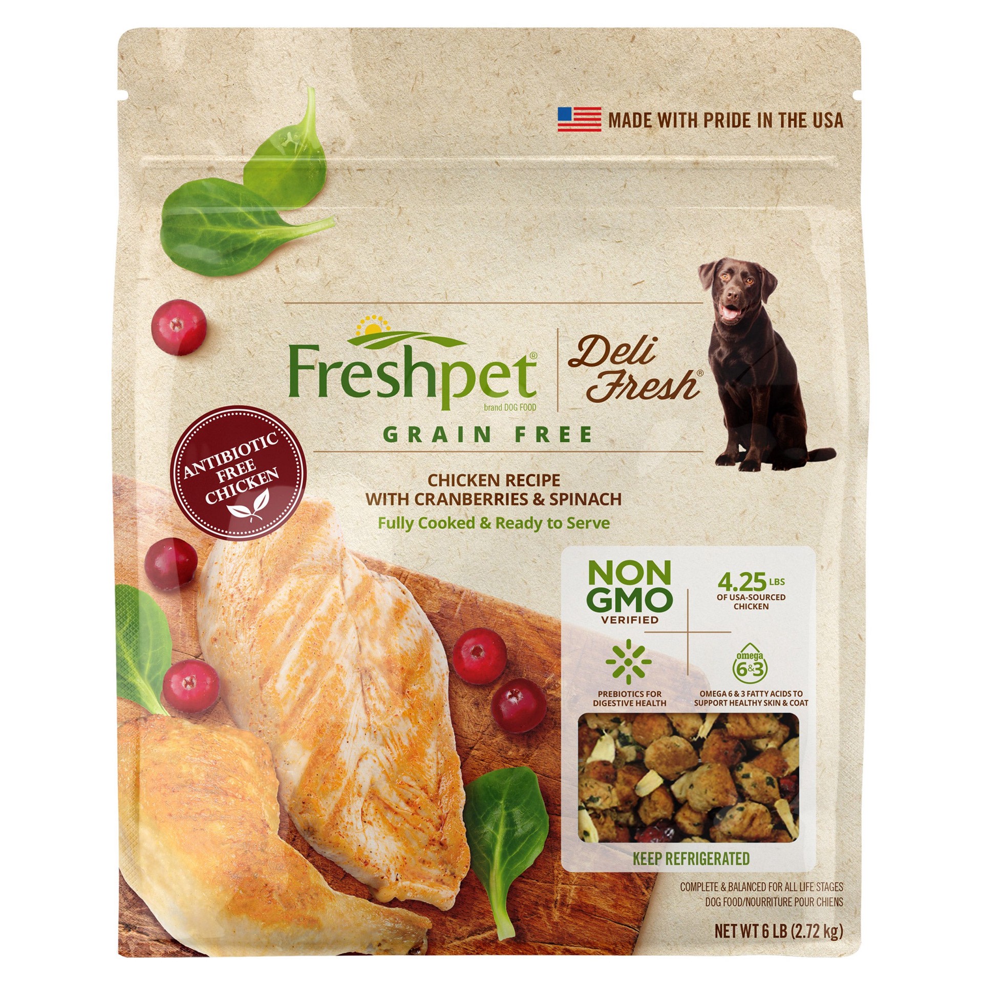 slide 1 of 2, Freshpet Deli Fresh Dog Food, Chicken with Cranberries & Spinach, 6 lbs, 