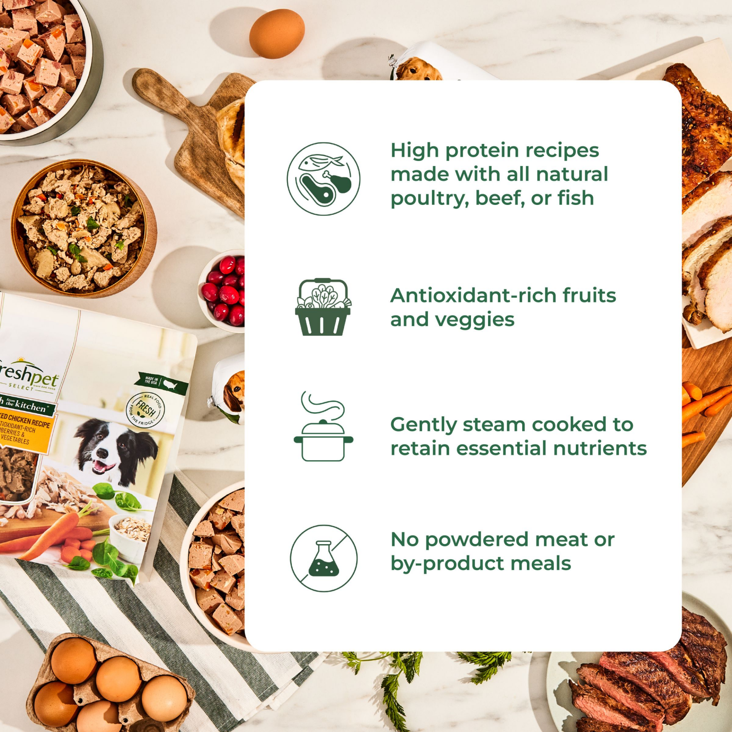 slide 8 of 8, Freshpet Select Multi-Protein Chicken Beef Egg & Salmon Recipe Dog Food, 1.75 lb