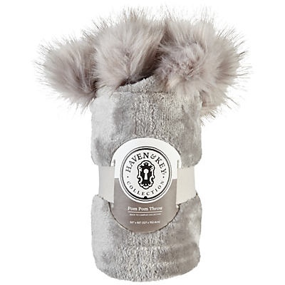 slide 1 of 1, Haven & Key Faux Fur Pom Throw Gray Blush, 50 in x 60 in