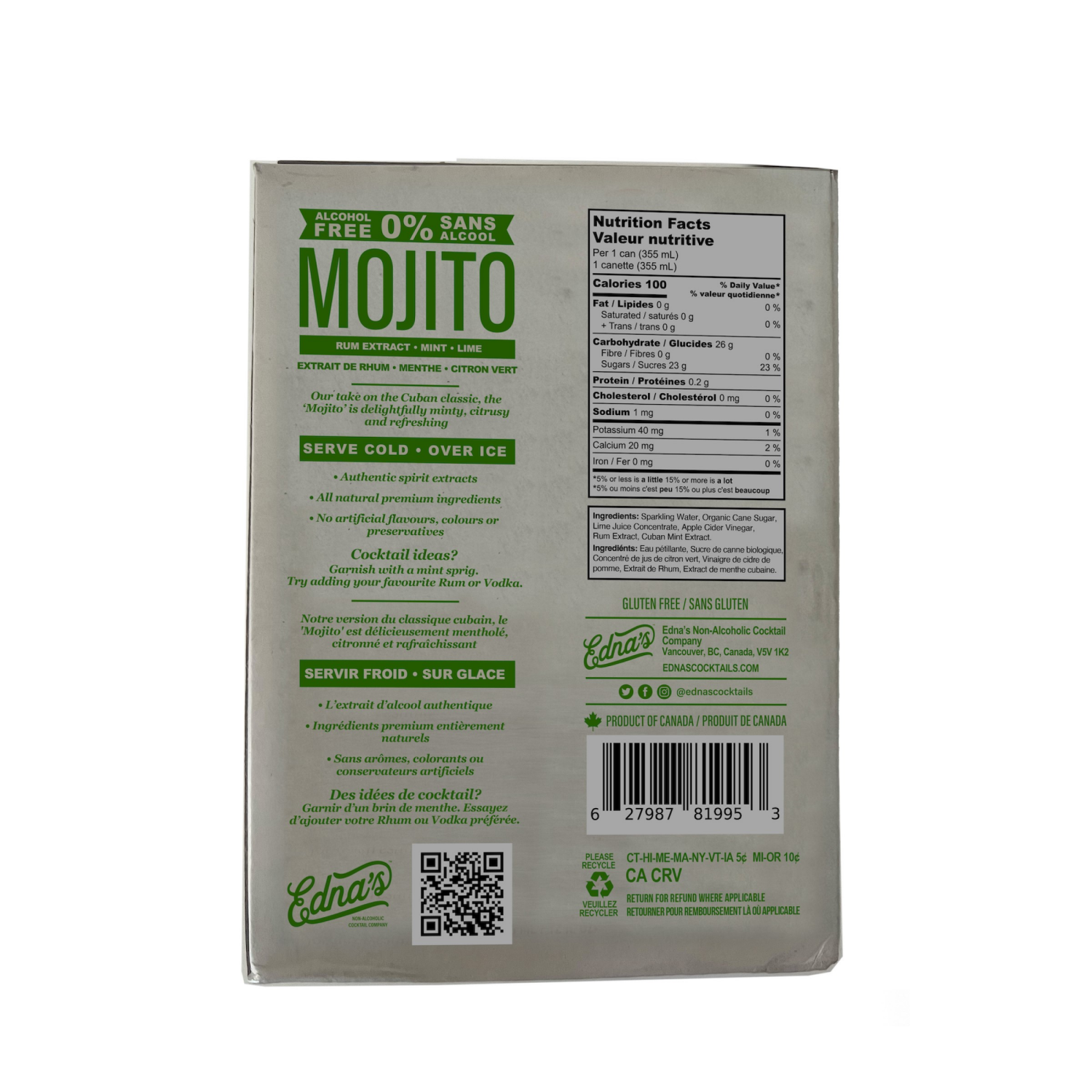 slide 2 of 2, Ednas Cocktails Edna's Non-Alcoholic Mojito - 4pk/12 fl oz Cans, 4 ct; 12 fl oz