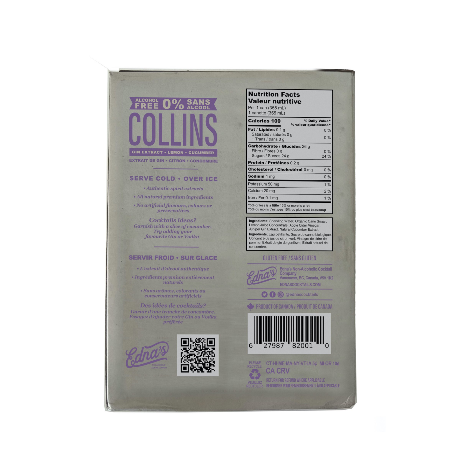 slide 2 of 2, OTHER-ALCOHOLIC BEVERAGES Edna's Non-Alcoholic Collins Cocktail, 4 count, 4 ct