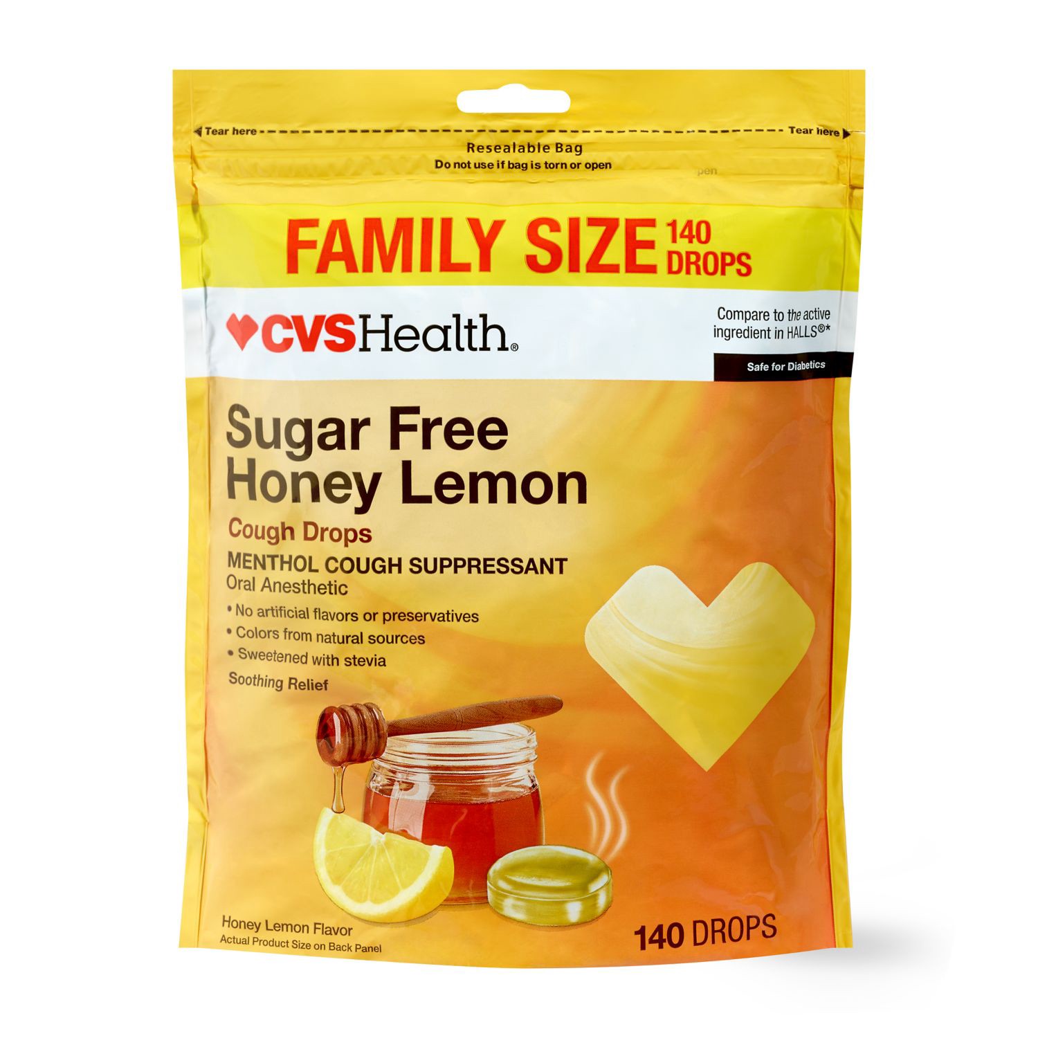 slide 1 of 4, CVS Health Sugar Free Honey Lemon Cough Drops, 140 Ct, 1 ct