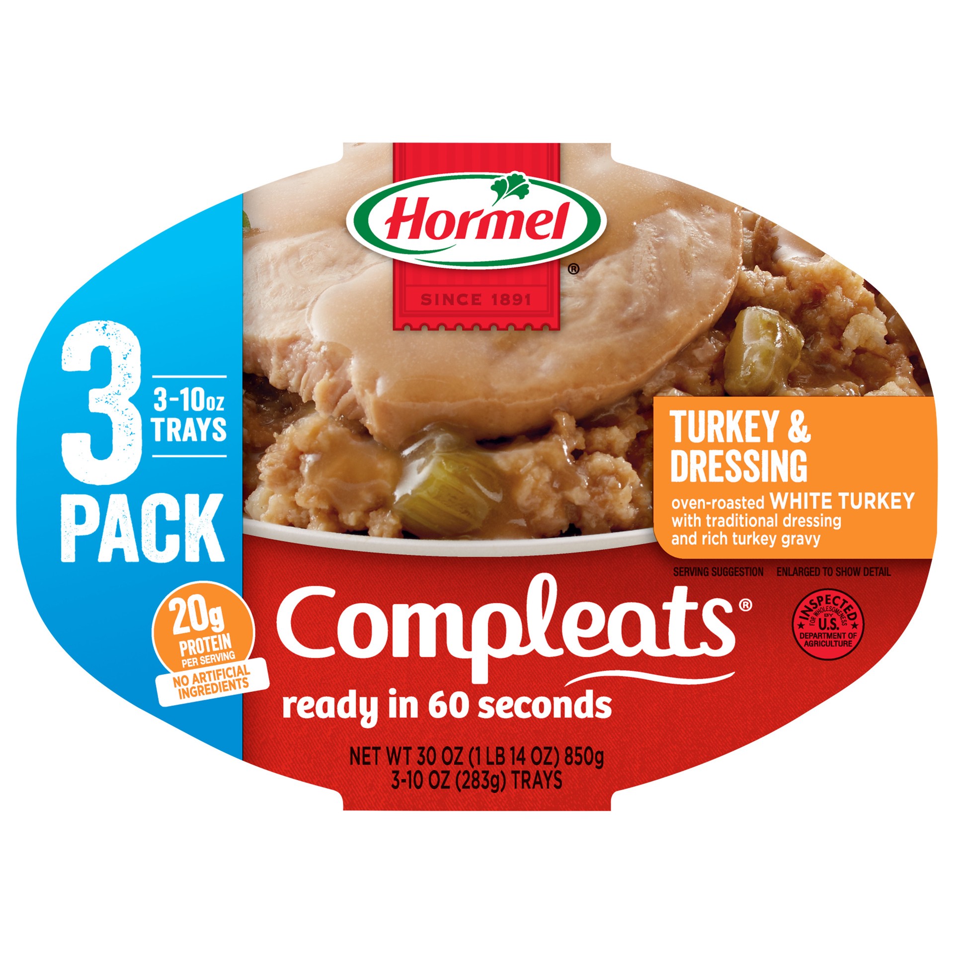 slide 1 of 6, Hormel COMPLEATS Turkey & Dressing, 10 oz